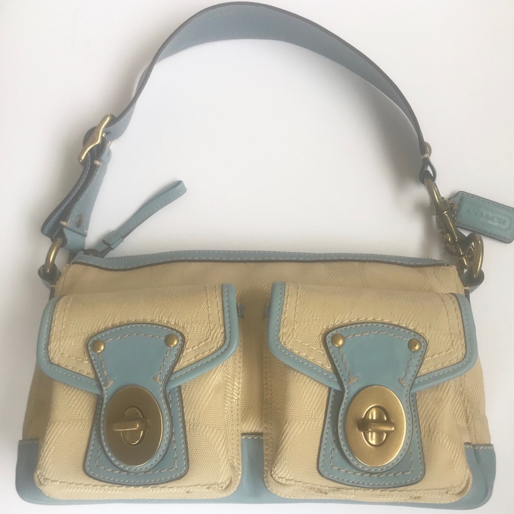 Coach Ivory and Blue Shoulder Bag